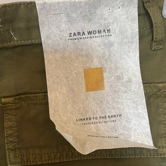 Zara Woman Premium Denim Collection Worker Straight Green Pants Size 36 NWT - Picture 9 of 10